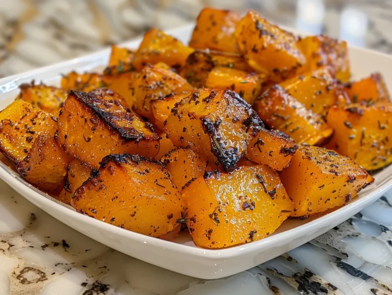 A glistening, perfectly roasted serving of Brown Sugar Roasted Butternut Squash, ready to eat
