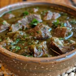 A steaming bowl of Mexican Beef Chile Verde