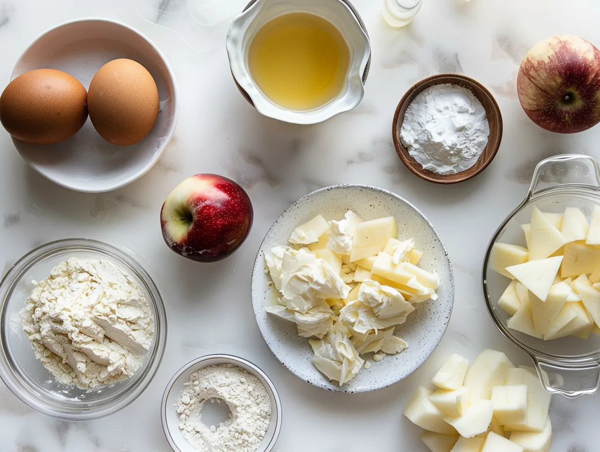 Ingredients for making apple and brie puff pastry bites