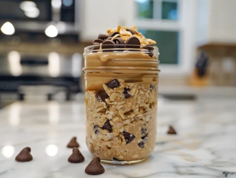 Close-up of Cookie Dough Overnight Oats in a Jar