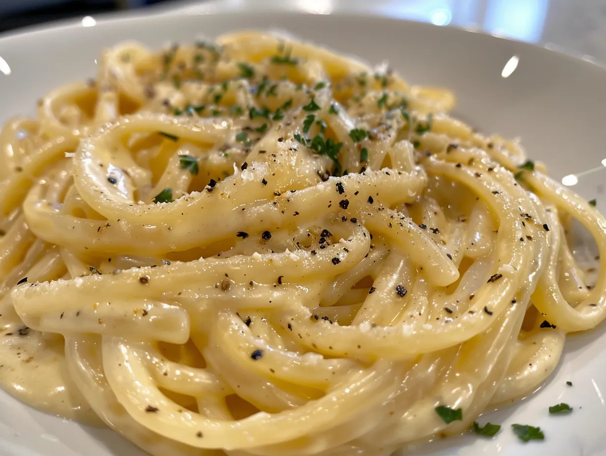 Creamy butternut squash pasta served in a bowl on a rustic wooden table
