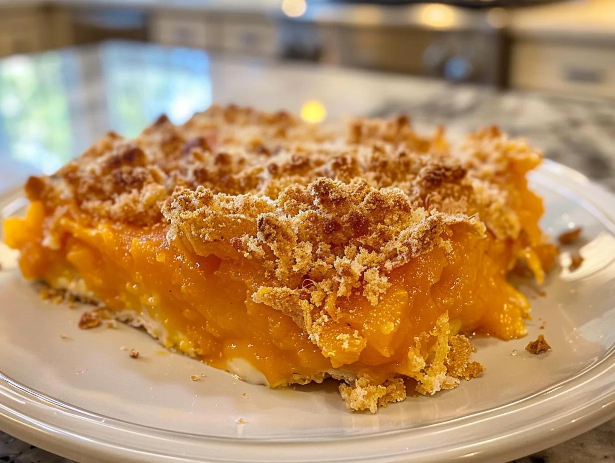 A delicious Butternut Squash Casserole, golden brown and bubbly.
