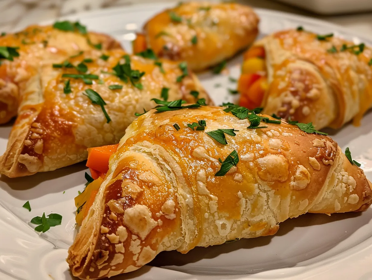 Delicious and golden Cheesy Veggie Crescent Bites on a plate