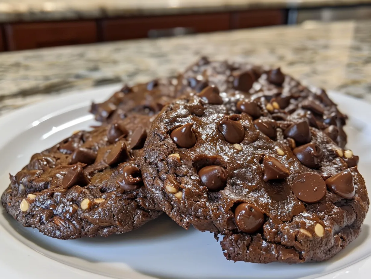 Delicious Double Chocolate Vegan Black Bean Cookies on a plate.