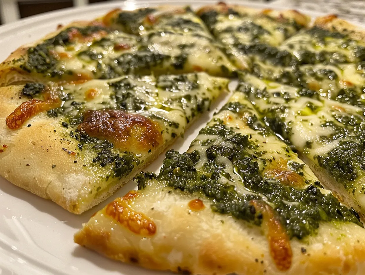 Delicious and fresh Garlicky Kale Pesto Pizza