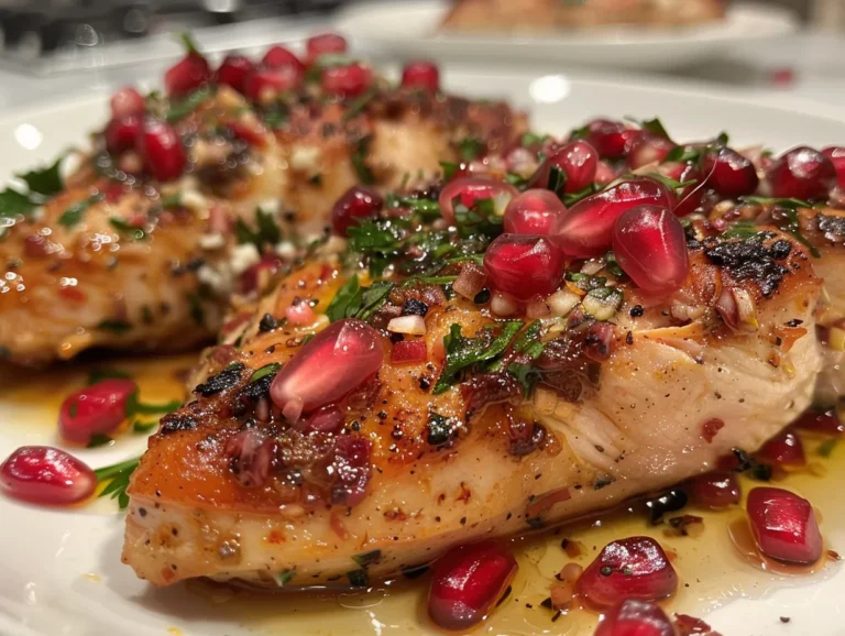 Delicious One-Pan Chicken Feta Pomegranate on a Rustic Wooden Table
