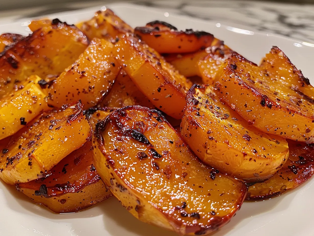Delicious golden brown roasted honeynut squash on a plate
