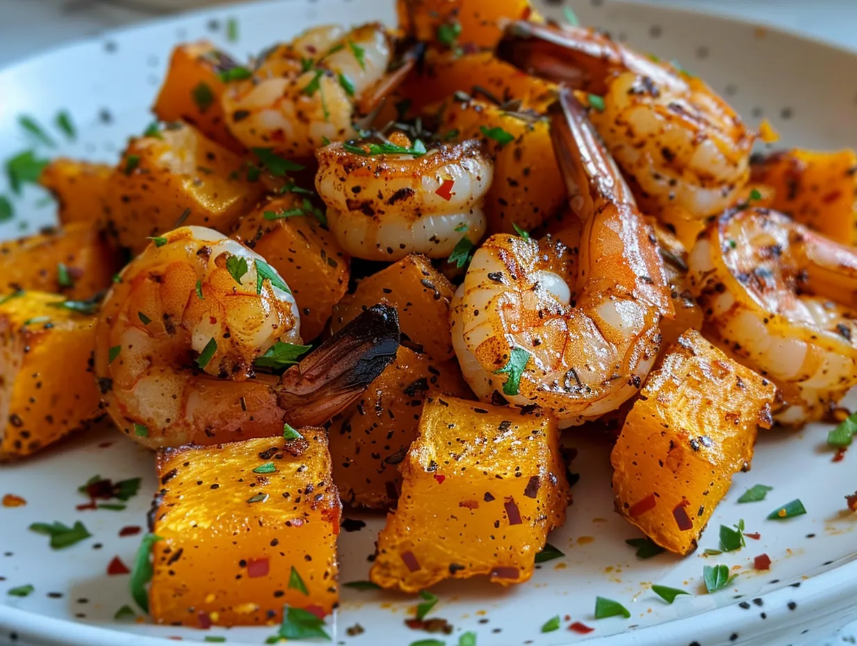 Delicious Spiced Shrimp and Roasted Honeynut Squash dish