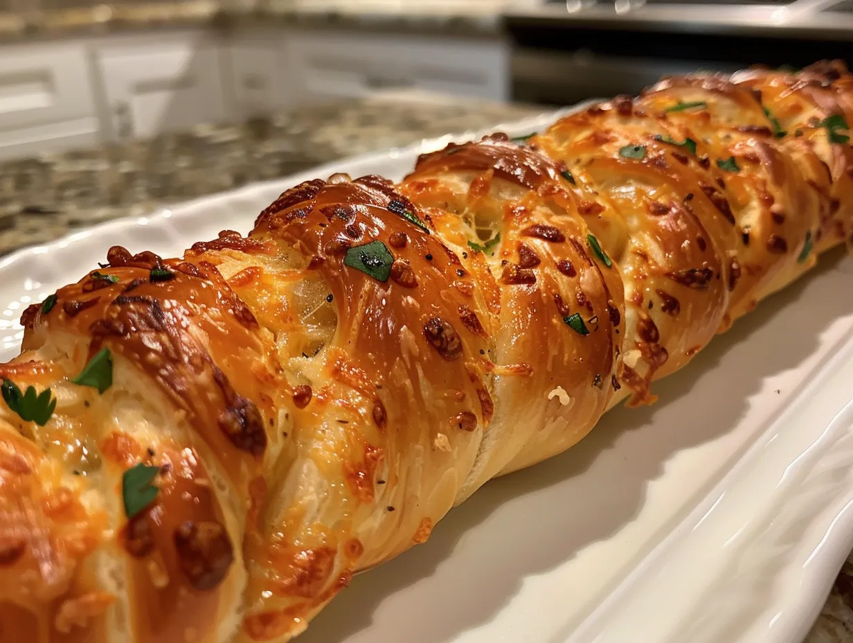 A close-up shot of freshly baked Spicy Jalapeno Popper Twists, showcasing their golden-brown color, melted cheese, and twisted shape.