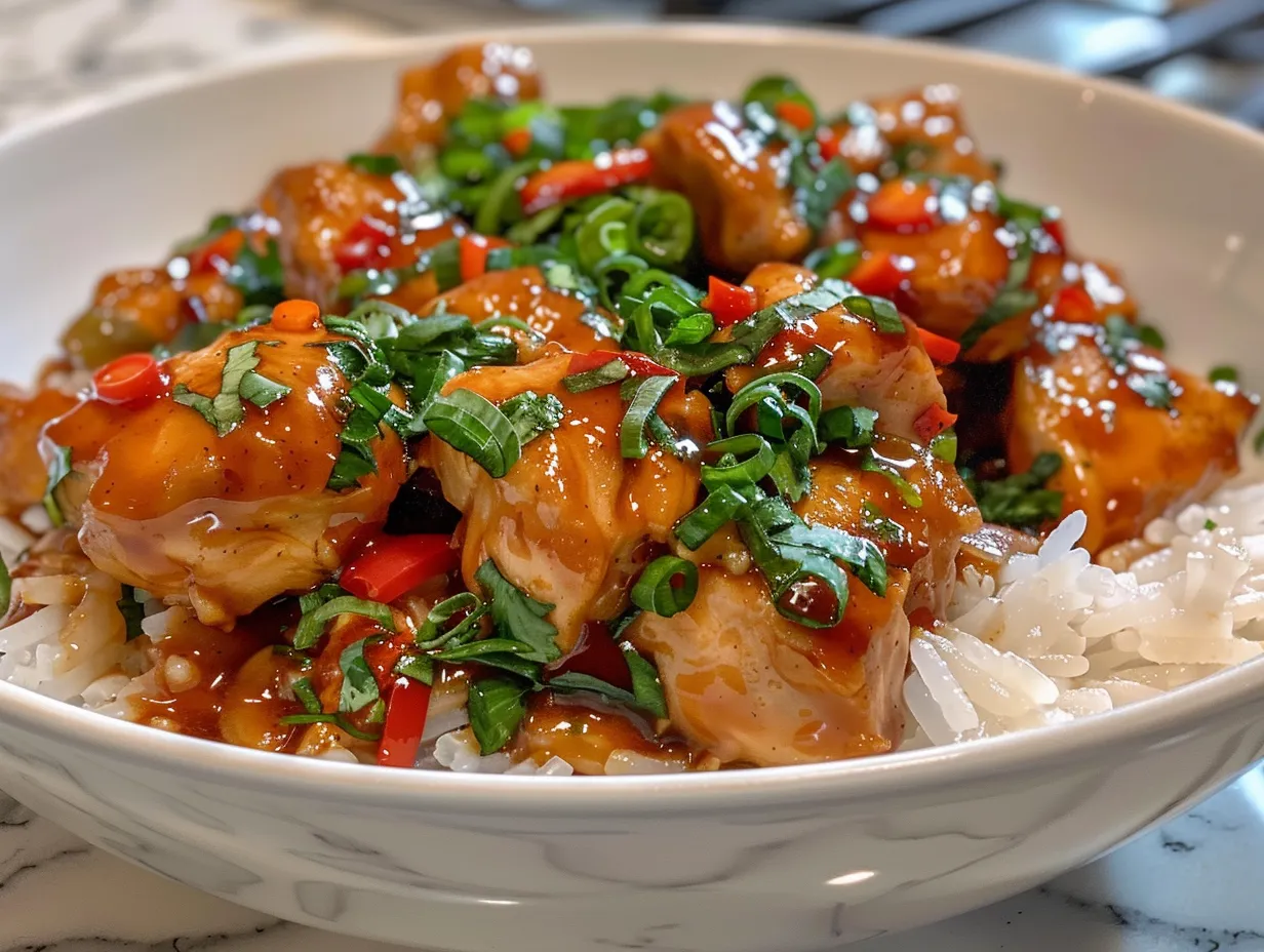 A delicious Sweet Chili Chicken Bowl ready to be devoured