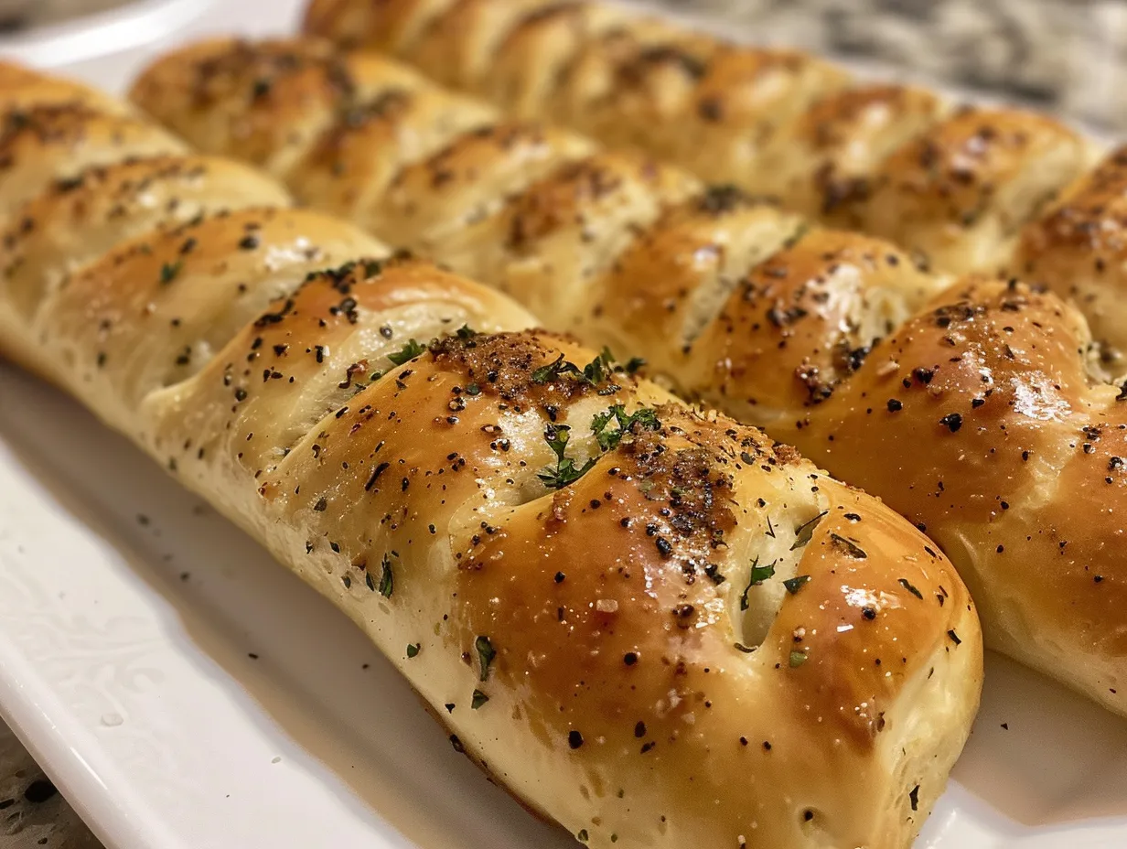 Freshly baked Homemade Olive Garden Breadsticks with garlic butter