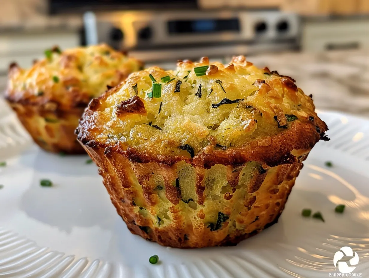 Freshly baked Parmesan Zucchini Muffins on a cooling rack.