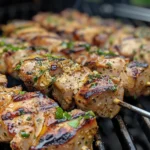 Garlic Parmesan Chicken Skewers on a Grill