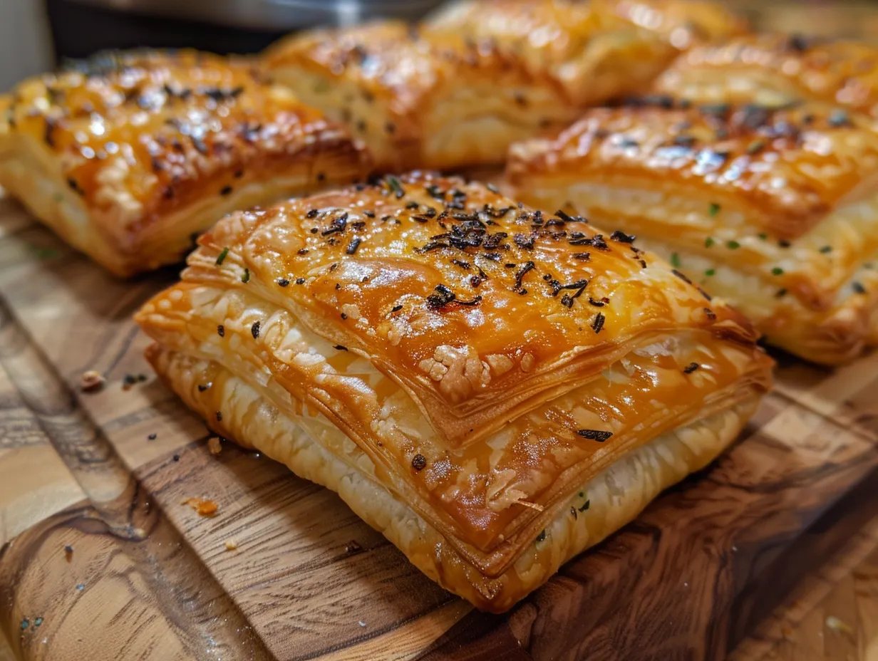 Delicious golden Herb and Cheese Stuffed Puff Pastry Bites.