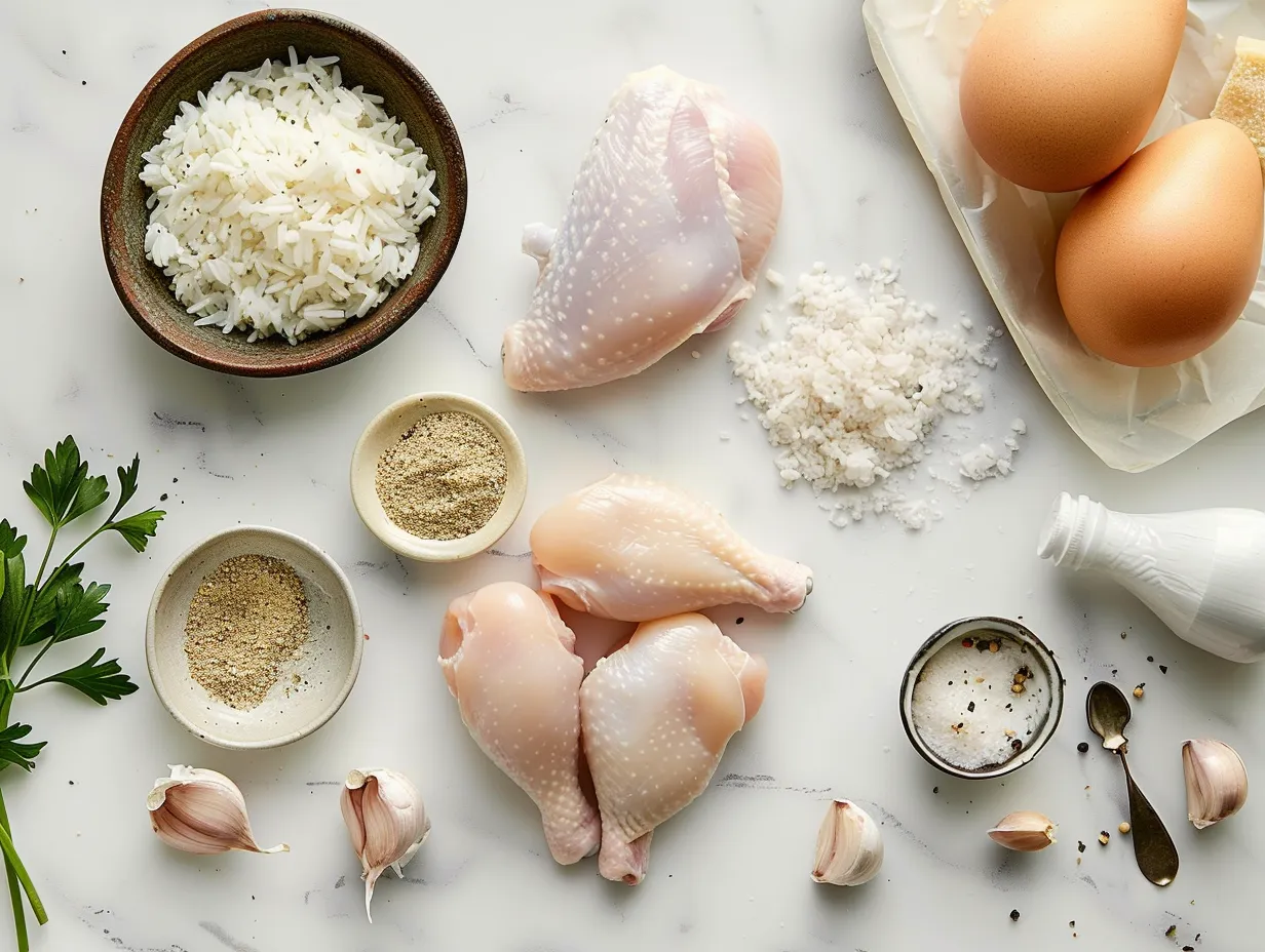 Ingredients needed to make creamy smothered chicken and rice