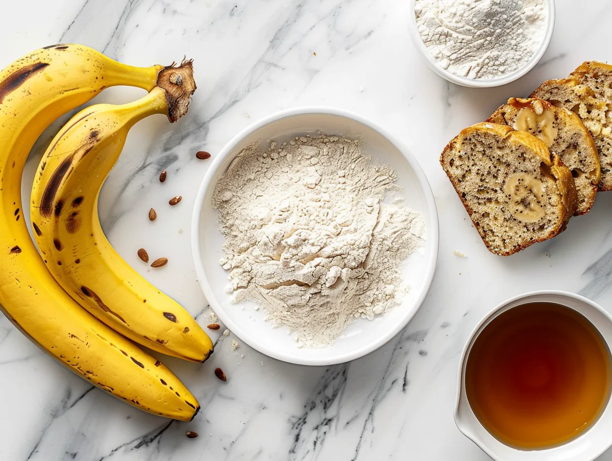 Ingredients for making maple banana bread