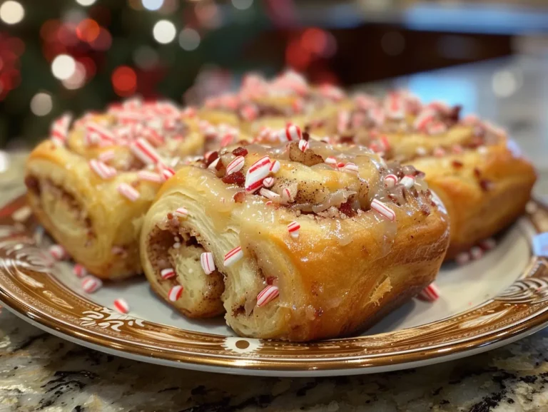 Overhead shot of freshly baked Peppermint Bark Cinnamon Rolls