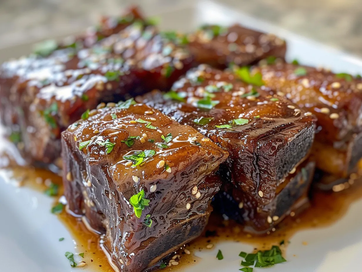 Appetizing display of Slow Cooker Beef Short Ribs, showcasing the rich color and tender texture.