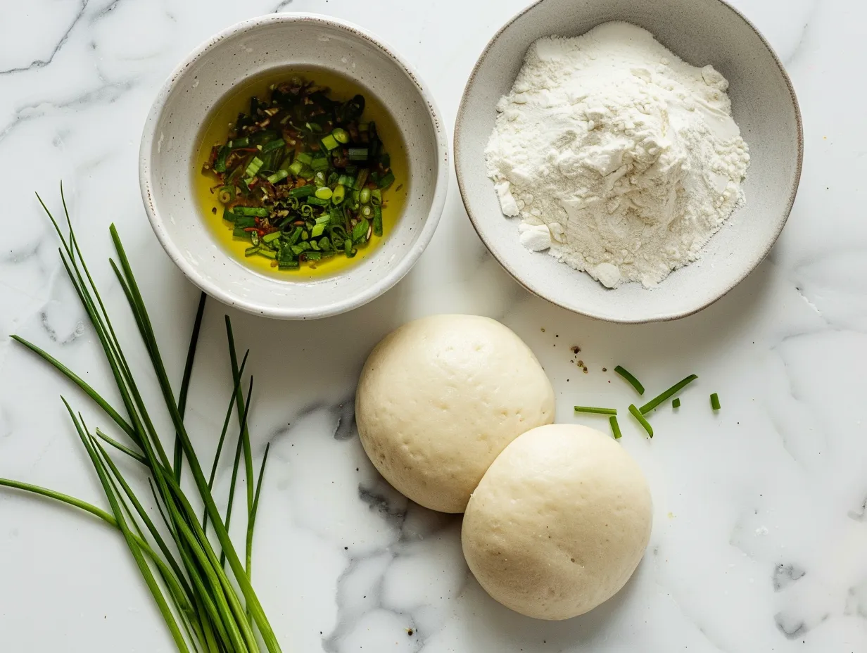 Ingredients for making vegan pan-fried buns.