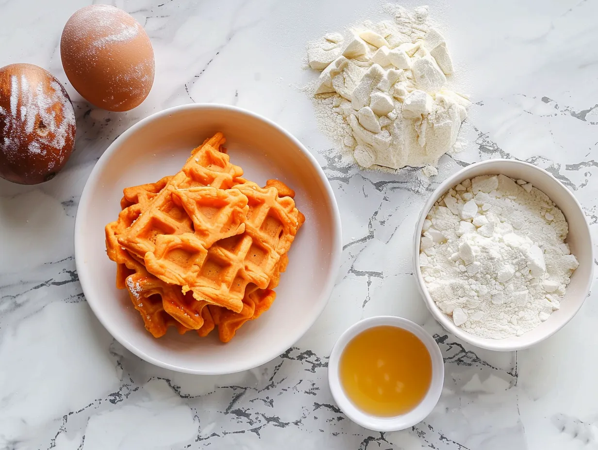 Ingredients for making delicious Vegan Sweet Potato Waffles