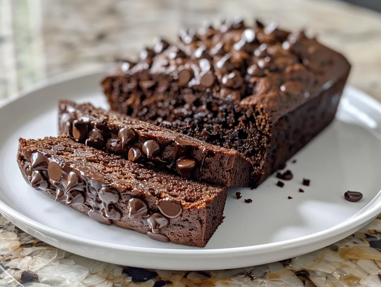 A freshly baked loaf of chocolate zucchini bread