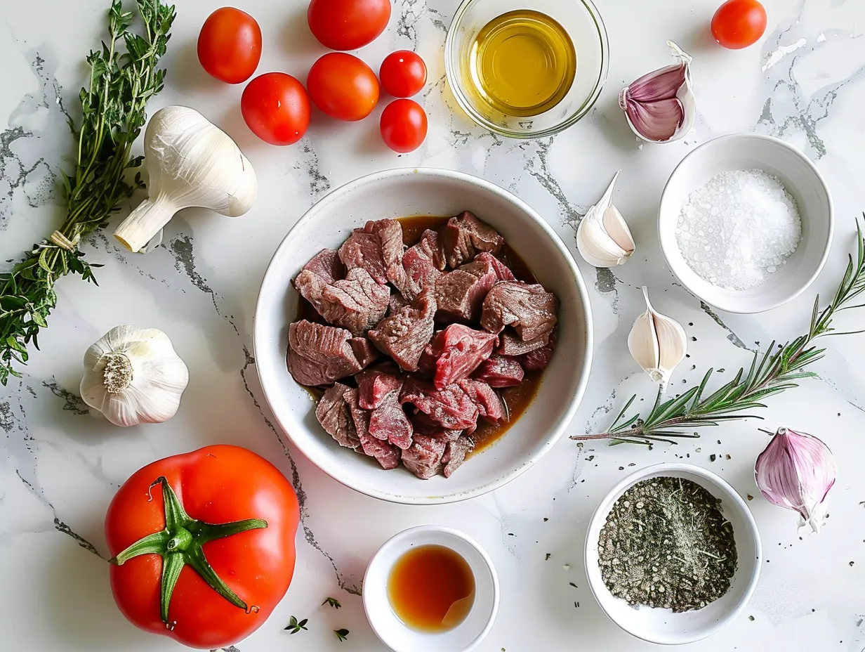 Ingredients for making beef stroganoff