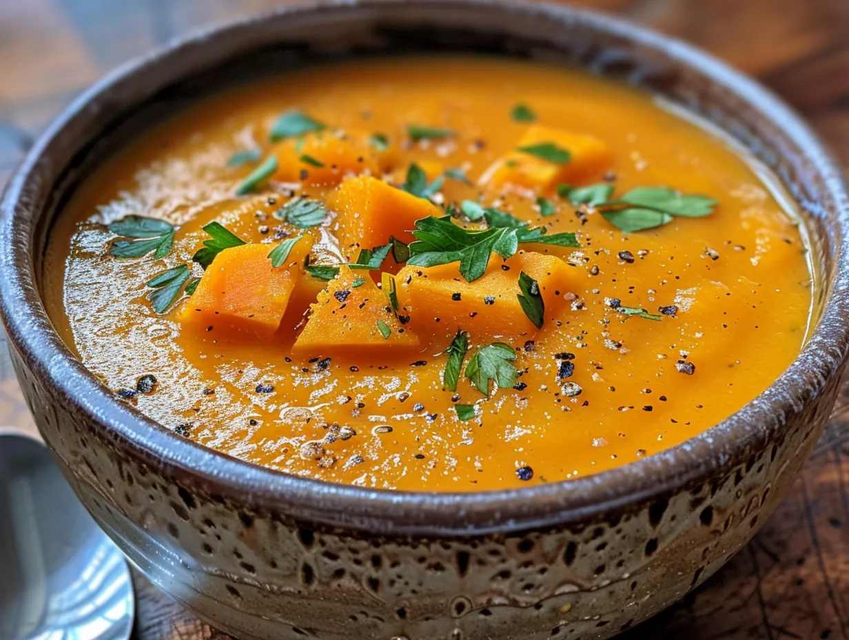 Bowl of Curried Sweet Potato and Apple Soup