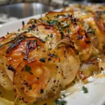 Cheesy Stuffed Chicken Rolls with Caramelized Onions on a Plate