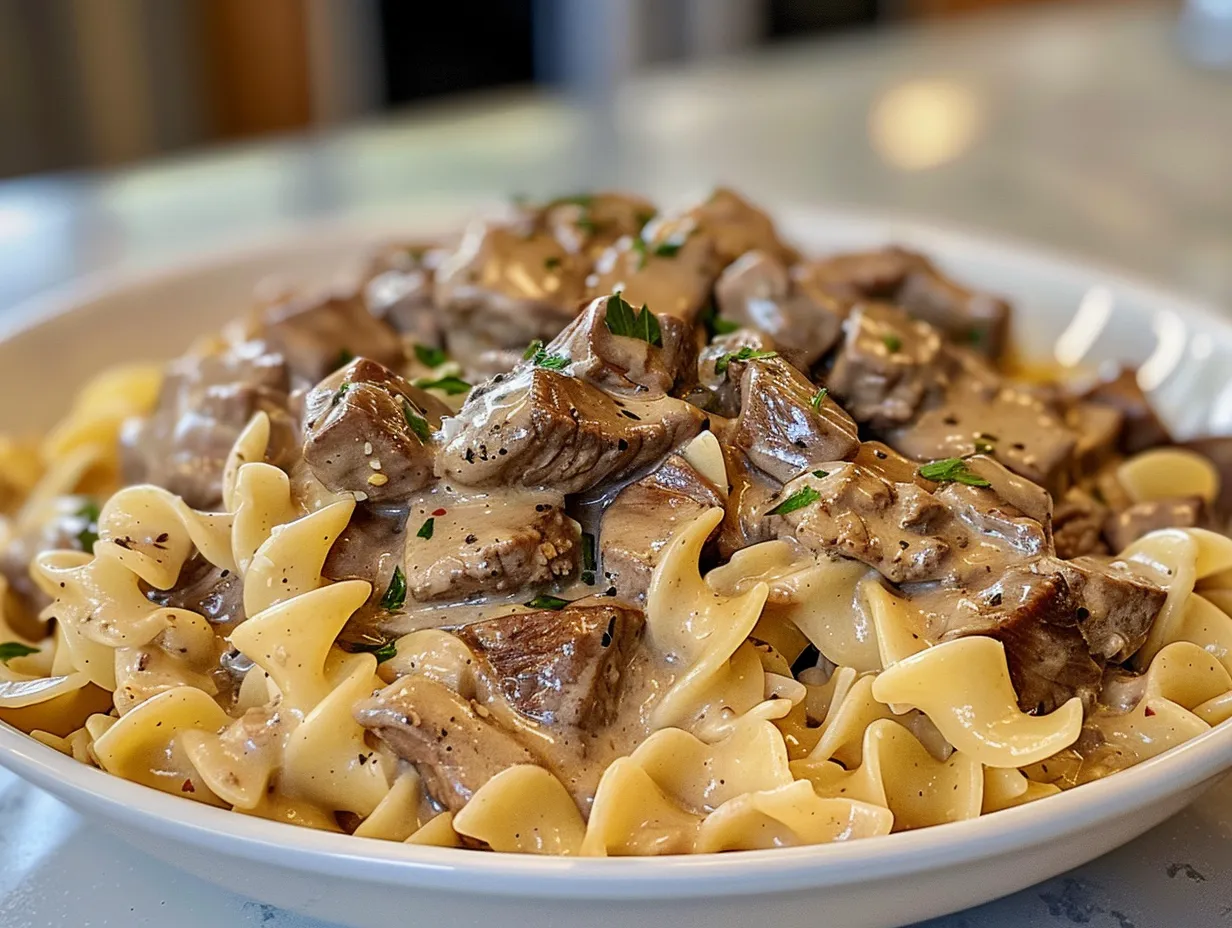 Delicious classic beef stroganoff dish