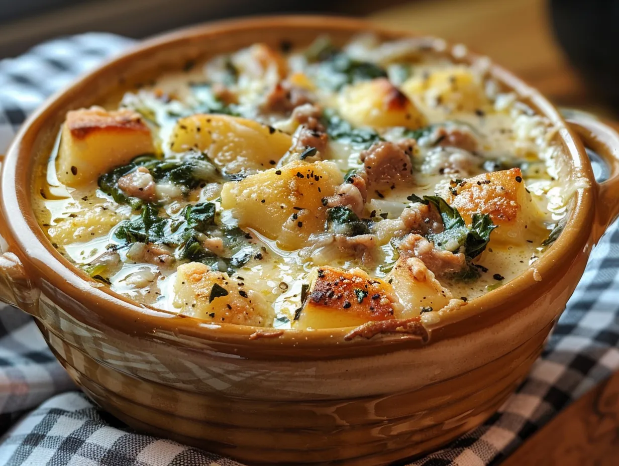 A comforting bowl of Instant Pot Zuppa Toscana Soup, garnished with fresh herbs and a drizzle of olive oil, perfect for a cozy night in.
