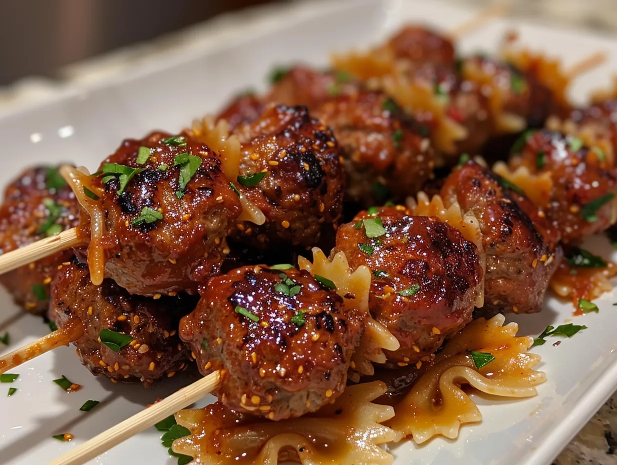 Delicious Bowtie Pasta Meatball Skewers