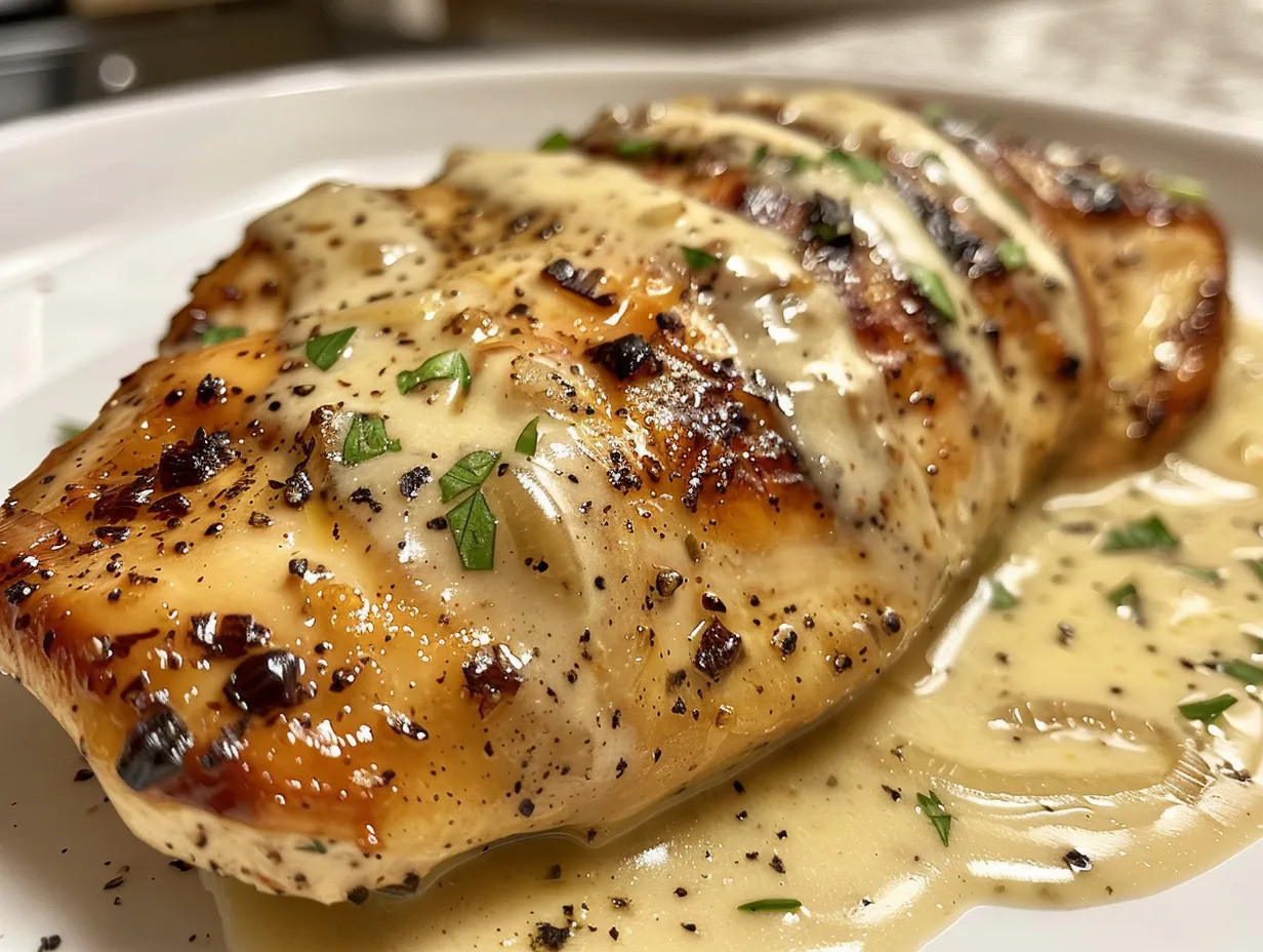 Golden brown and delicious sour cream and onion chicken in a skillet