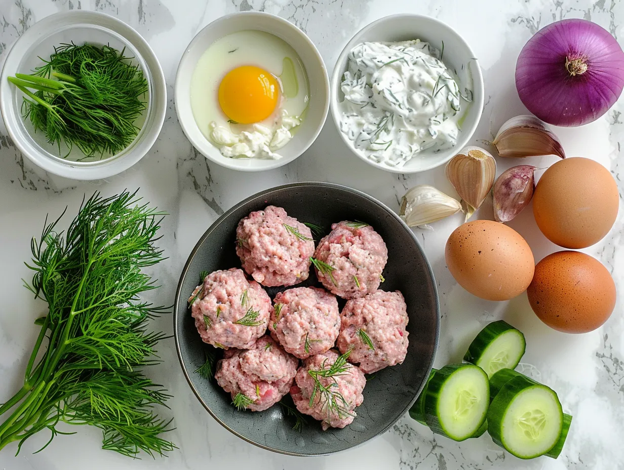 Ingredients needed to make Greek Turkey Meatballs with Tzatziki Sauce