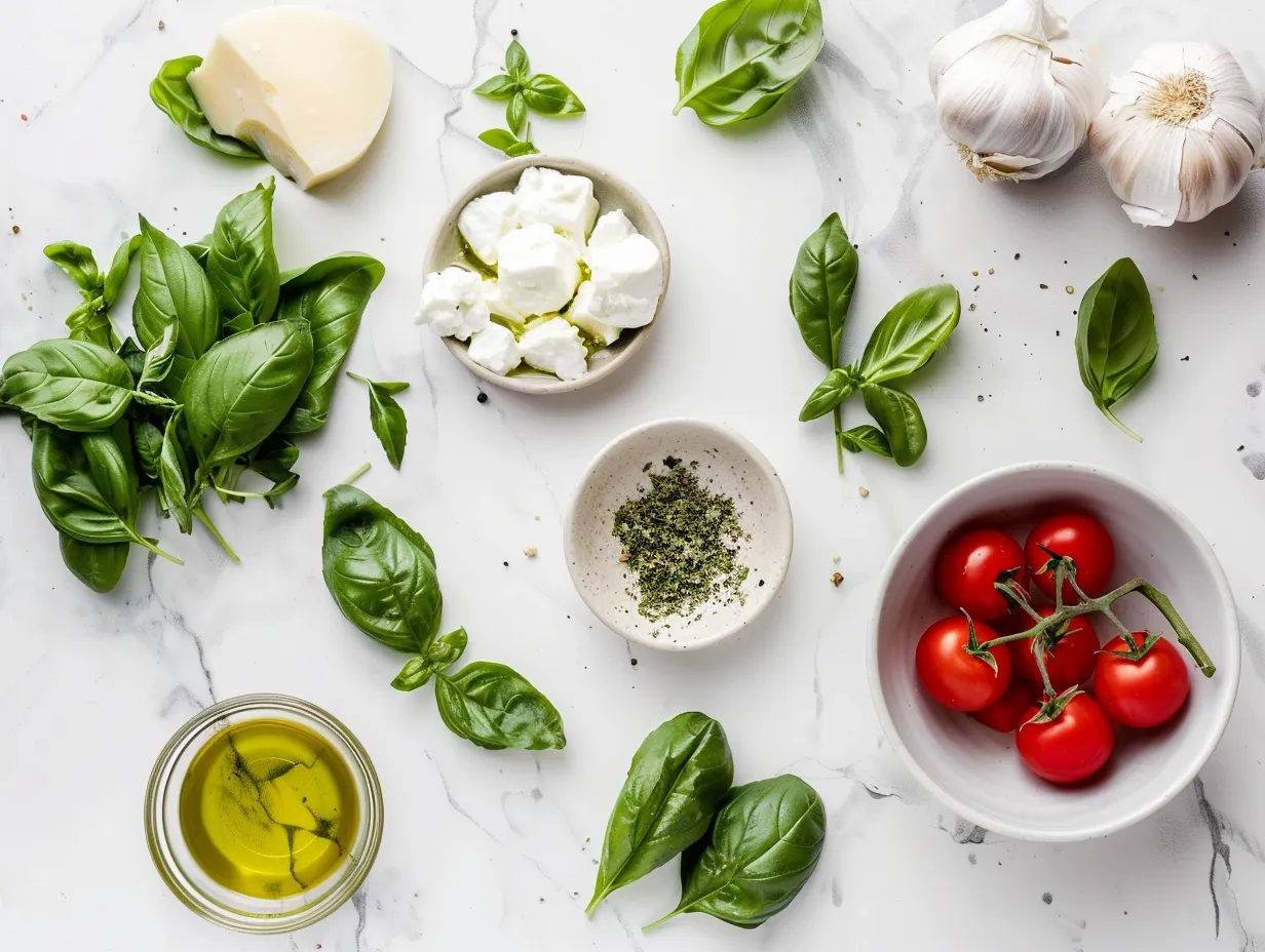 Ingredients for making Mozzarella Chicken in Basil Cream Sauce