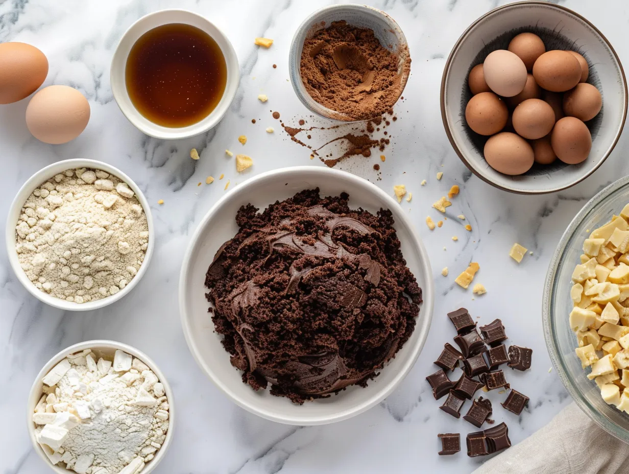 Ingredients for Reeses Peanut Butter Cup Earthquake Cake