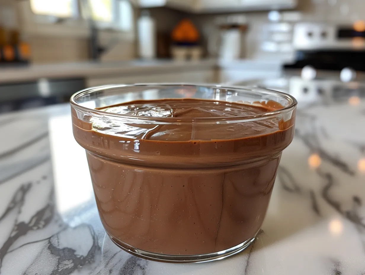 Rich and creamy Chocolate Orange Posset dessert served in a glass ramekin