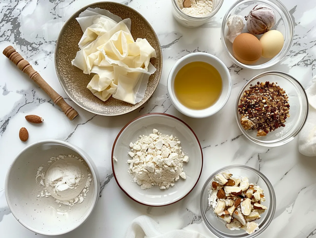 Ingredients for making Baklava Cheesecake Phyllo Cookies.
