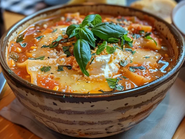 Bowl of Delicious Vegetarian Lasagna Soup