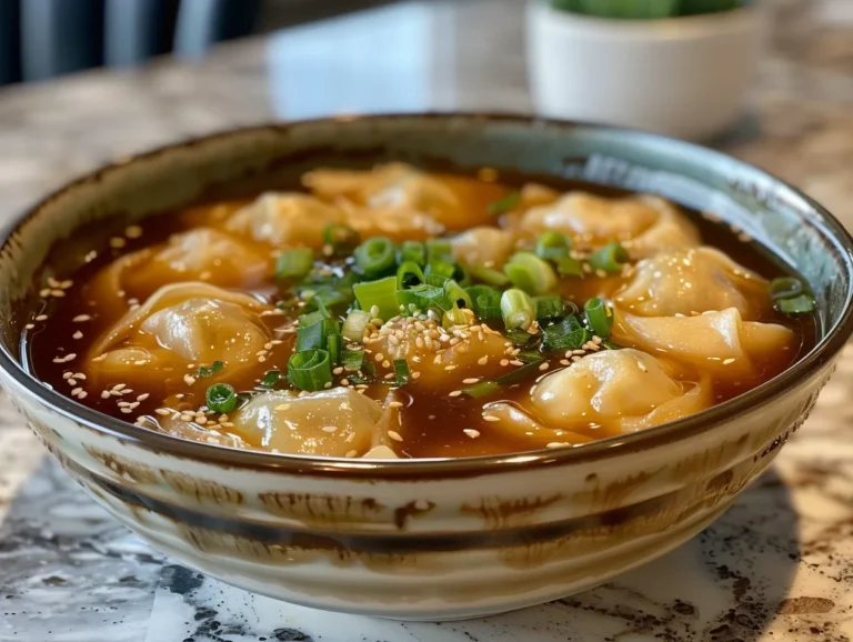 Bowl of Homemade Potsticker Soup