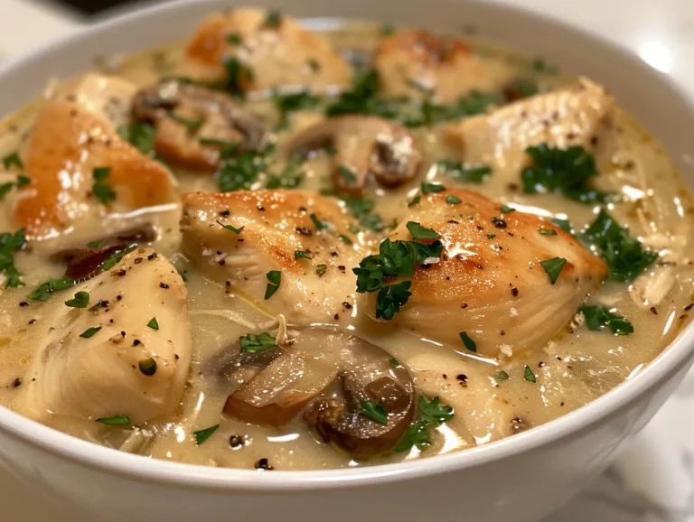 Bowl of Parmesan Mushroom Chicken Soup