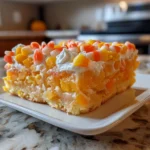 Candy Corn Poke Cake Overhead Shot