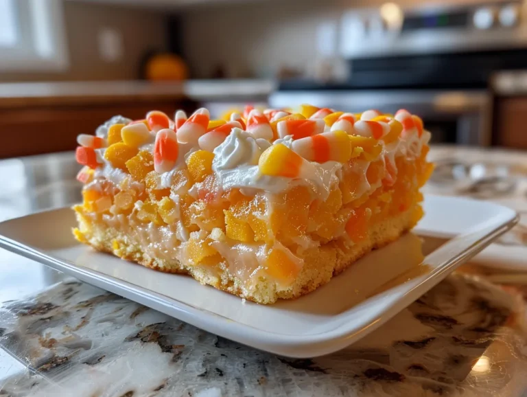 Candy Corn Poke Cake Overhead Shot