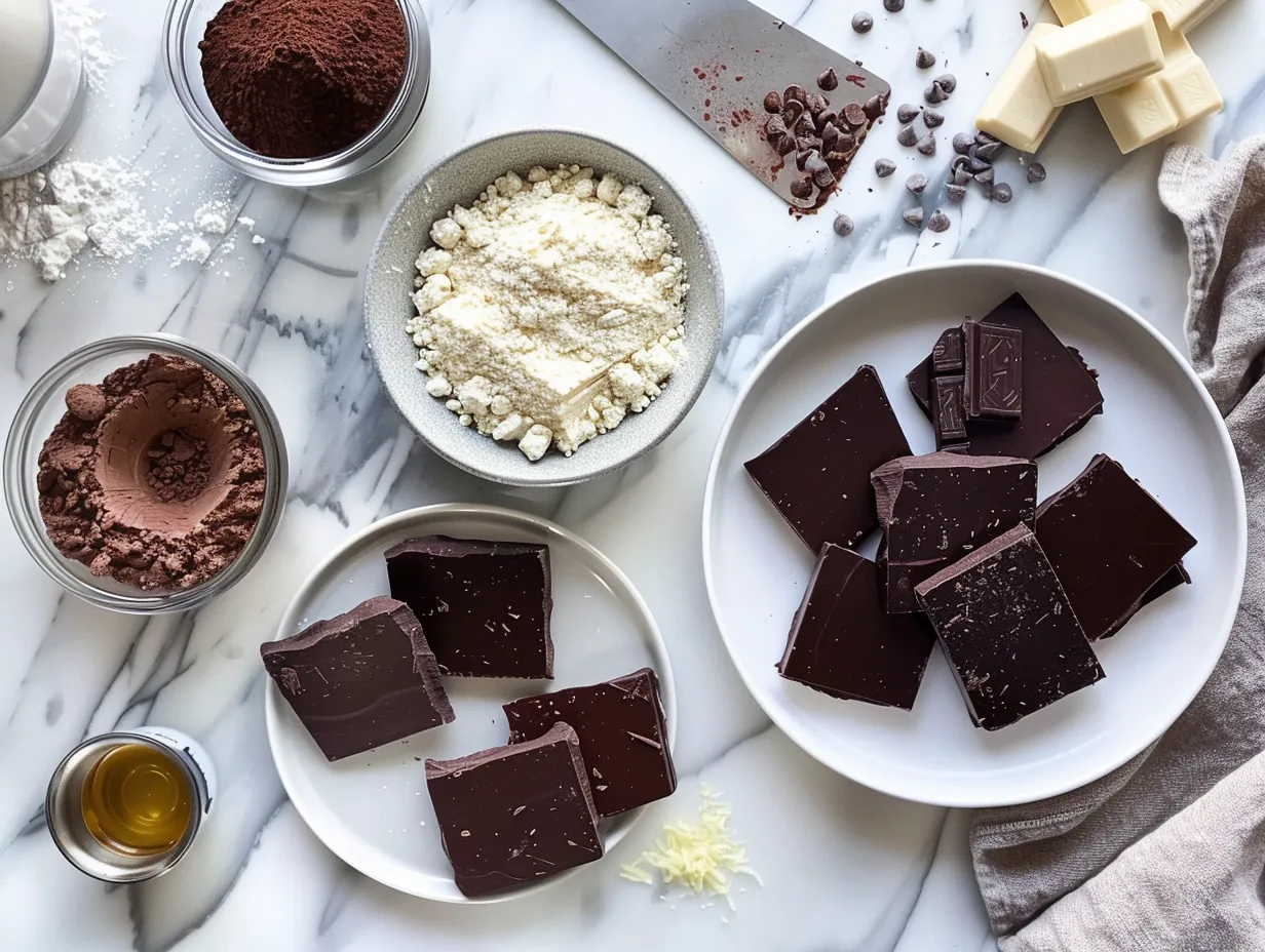 All the ingredients needed to make a chocolate mousse cake