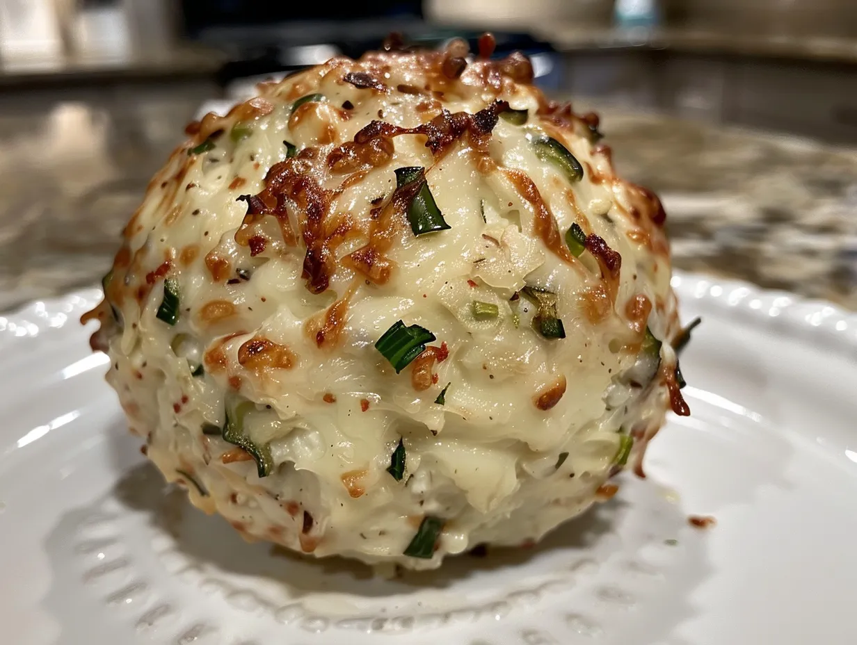 Delectable Jalapeno Popper Cheese Ball coated in pretzels