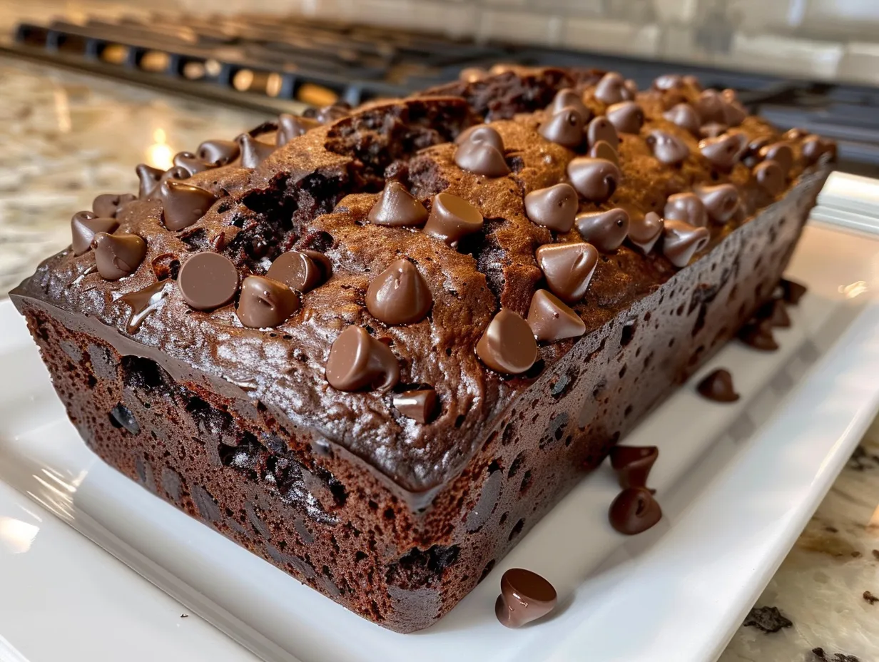 The first slice of a delicious Double Chocolate Banana Bread