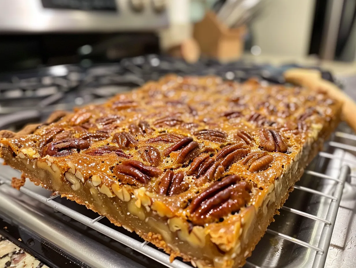 Finished Pecan Pie Bars cut into squares