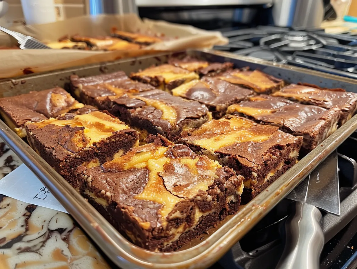 finished pumpkin cheesecake brownies cut into squares