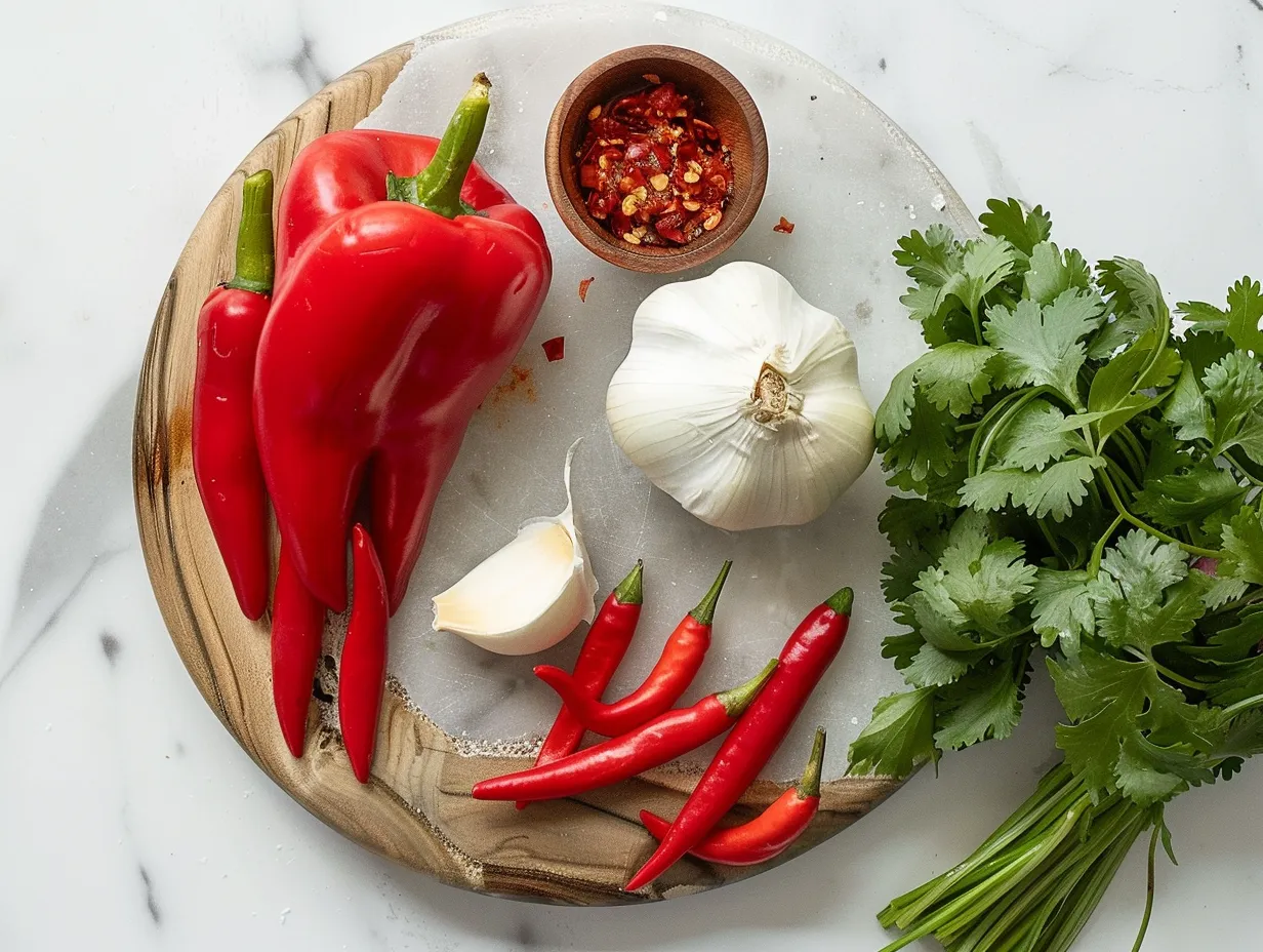 A selection of fresh ingredients for making Southwest Chicken Soup, including corn, black beans, peppers, and spices.