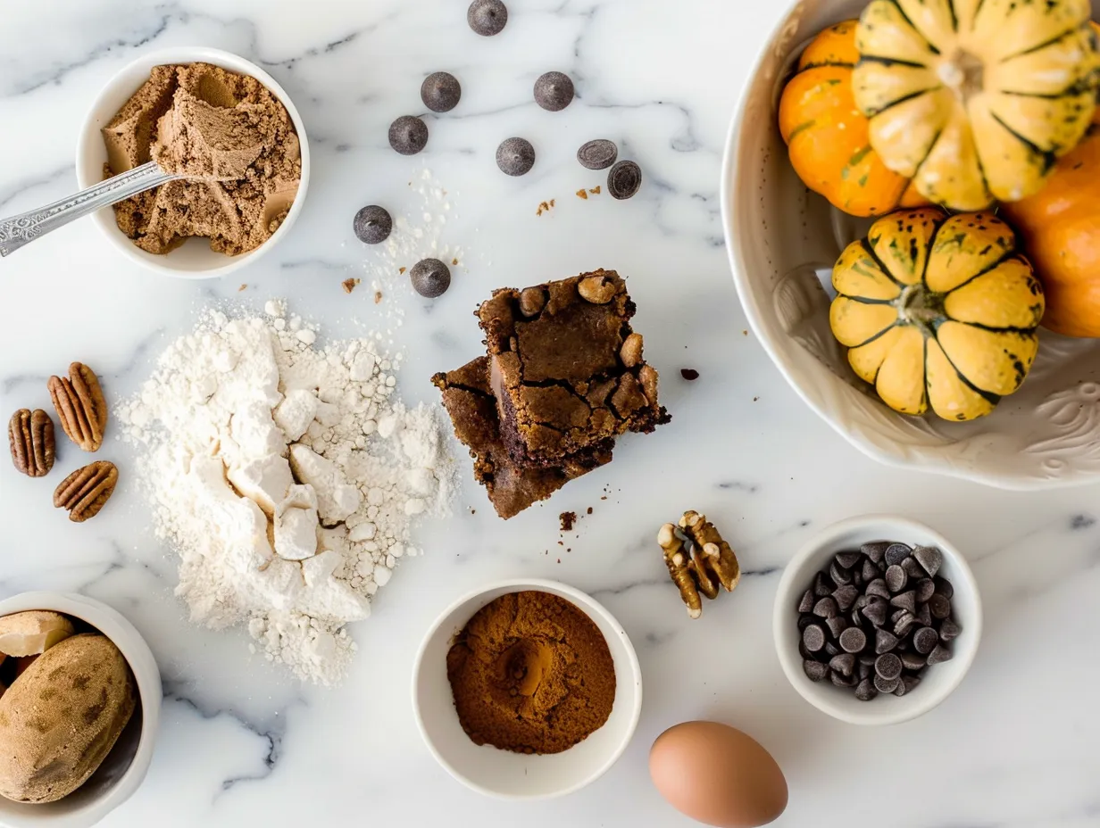 Halloween Blondies Ingredients on Marble Surface