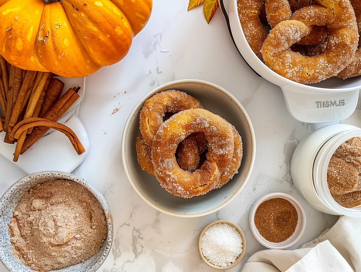 Ingredients for making pumpkin cinnamon sugar soft pretzels